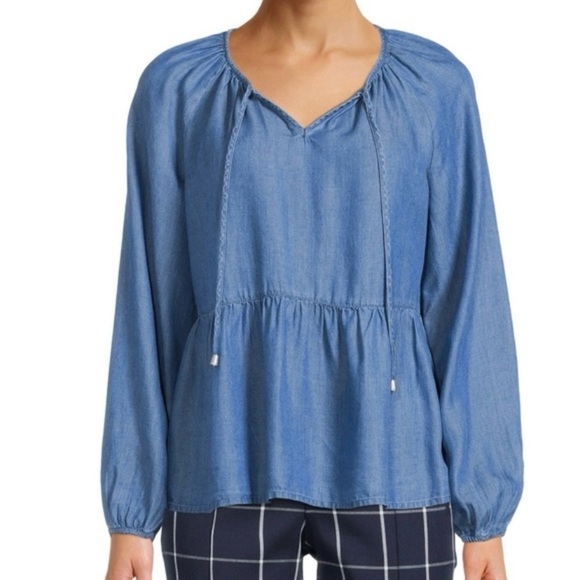 NWT XXL Chambray Peasant Blouse Cottagecore Boho Style - Picture 1 of 5